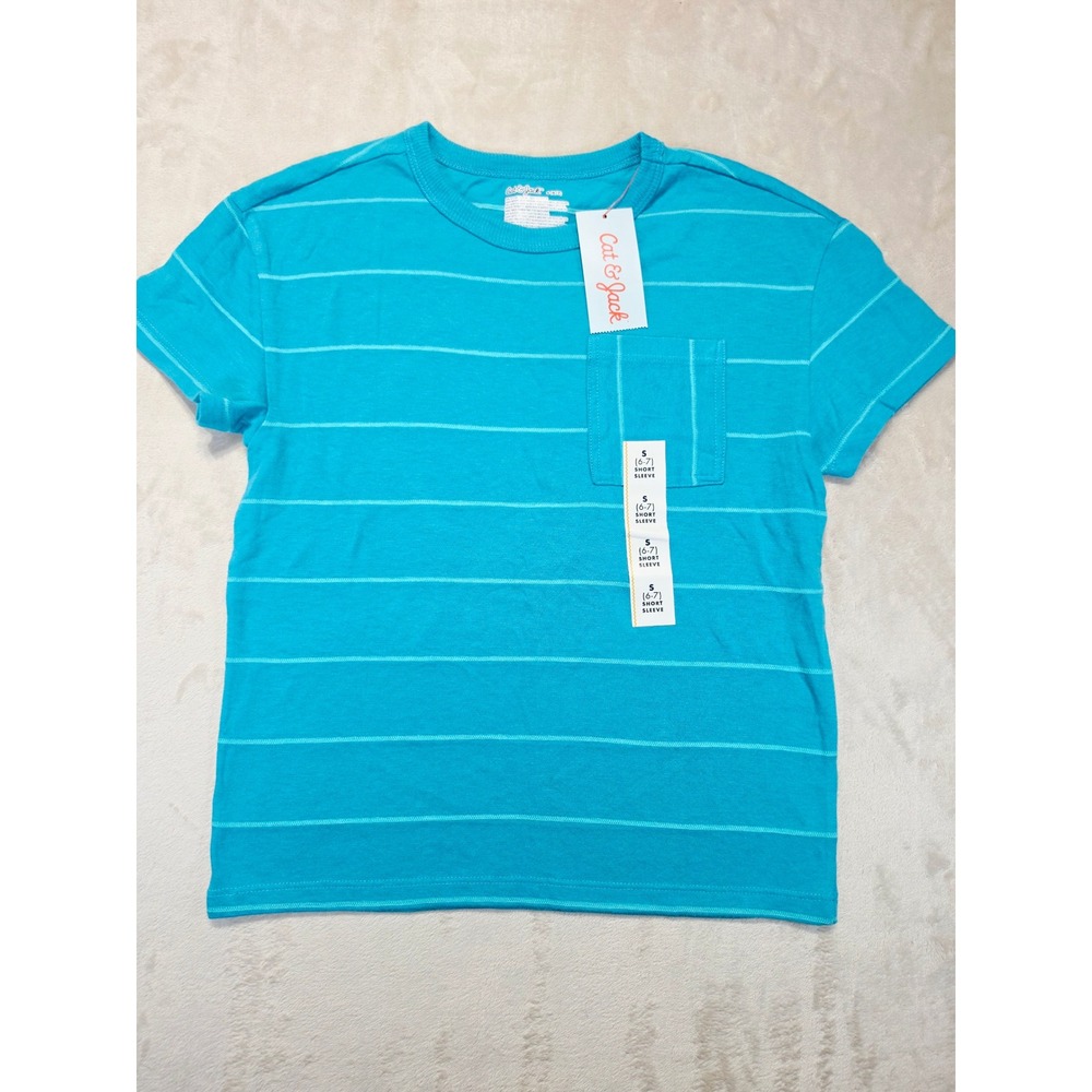 Cat & Jack Boys Striped Short Sleeve Pocket T-Shirt Blue Size S 6/7 NWT